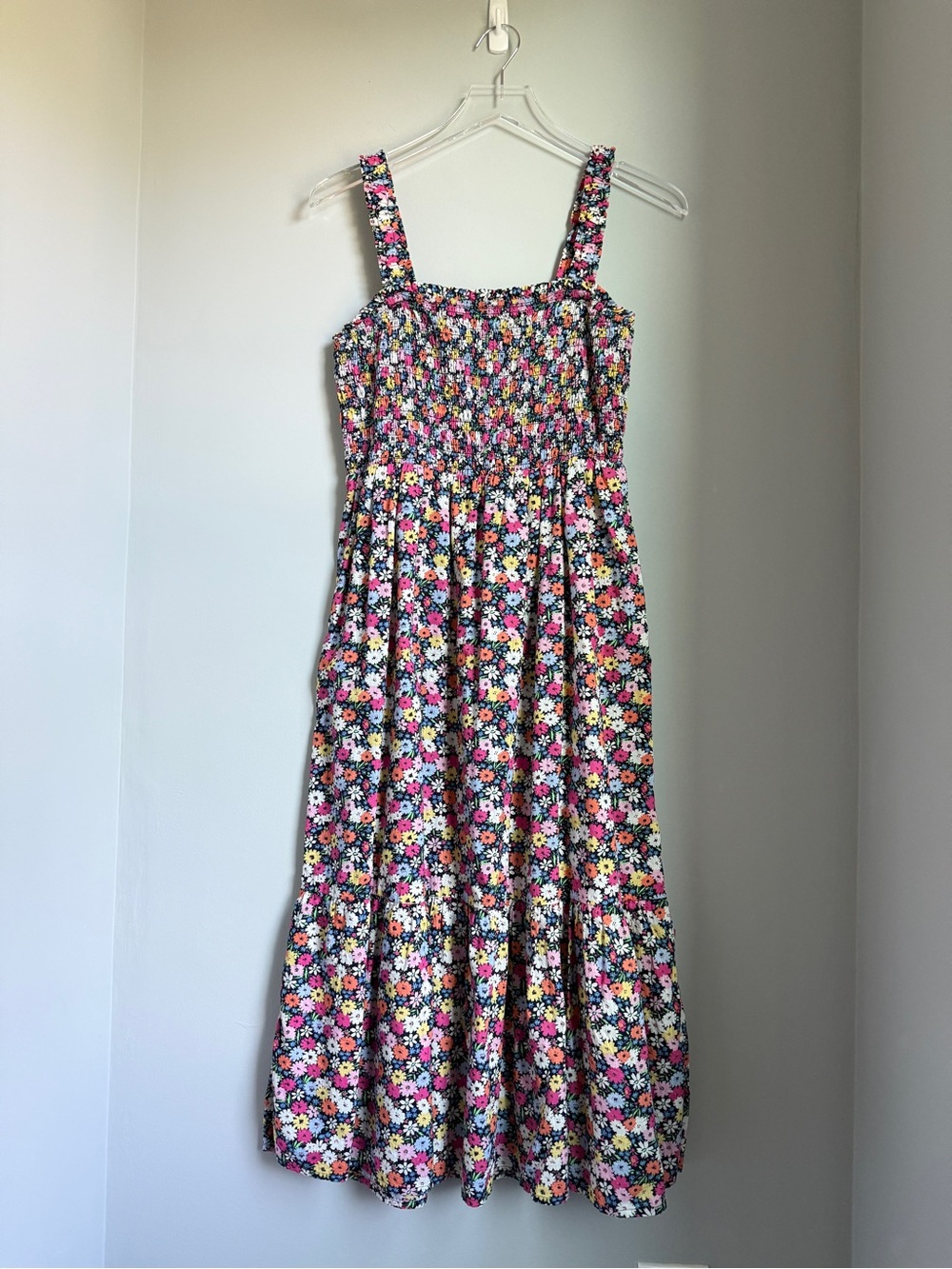Gap Women’s Ditzy Floral Smocked Ruched Dress Medium Square Top Midi Cotton
